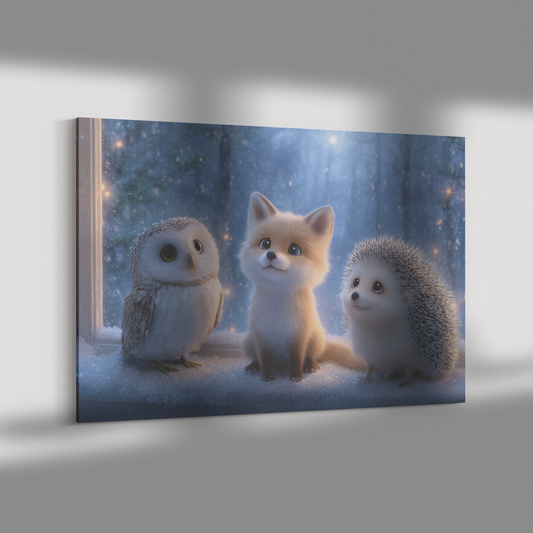 Baby_Owl_Fox_and_Hedgehog_Watching_Snow__H_Rectangle_Dramatic_Shadow_Mockup.png_15330534