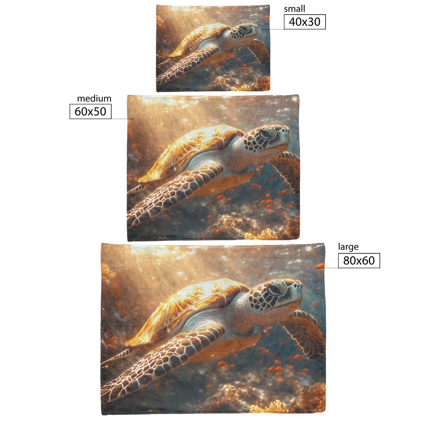 Giant Sea Turtle Swimming Near Glowing Coral Reef with Shimmering Fish and Golden Sunlight Fleece Sherpa Blanket - Awakening Righteousness