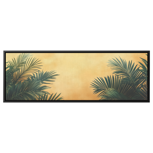 Minimalist Artwork Palm Fronds Black Line Art Warm Beige Background Ultra High Definition Modern Aesthetic Panoramic Framed Canvas Wall Art - Awakening Righteousness