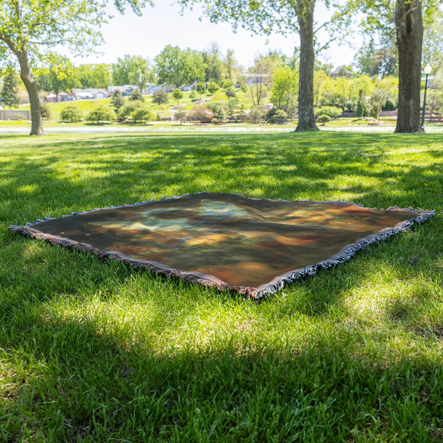 Prayerful Angel in a Radiant Flower Field Peaceful Christian Woven Throw Blanket for Tranquility and Reflection - Awakening Righteousness