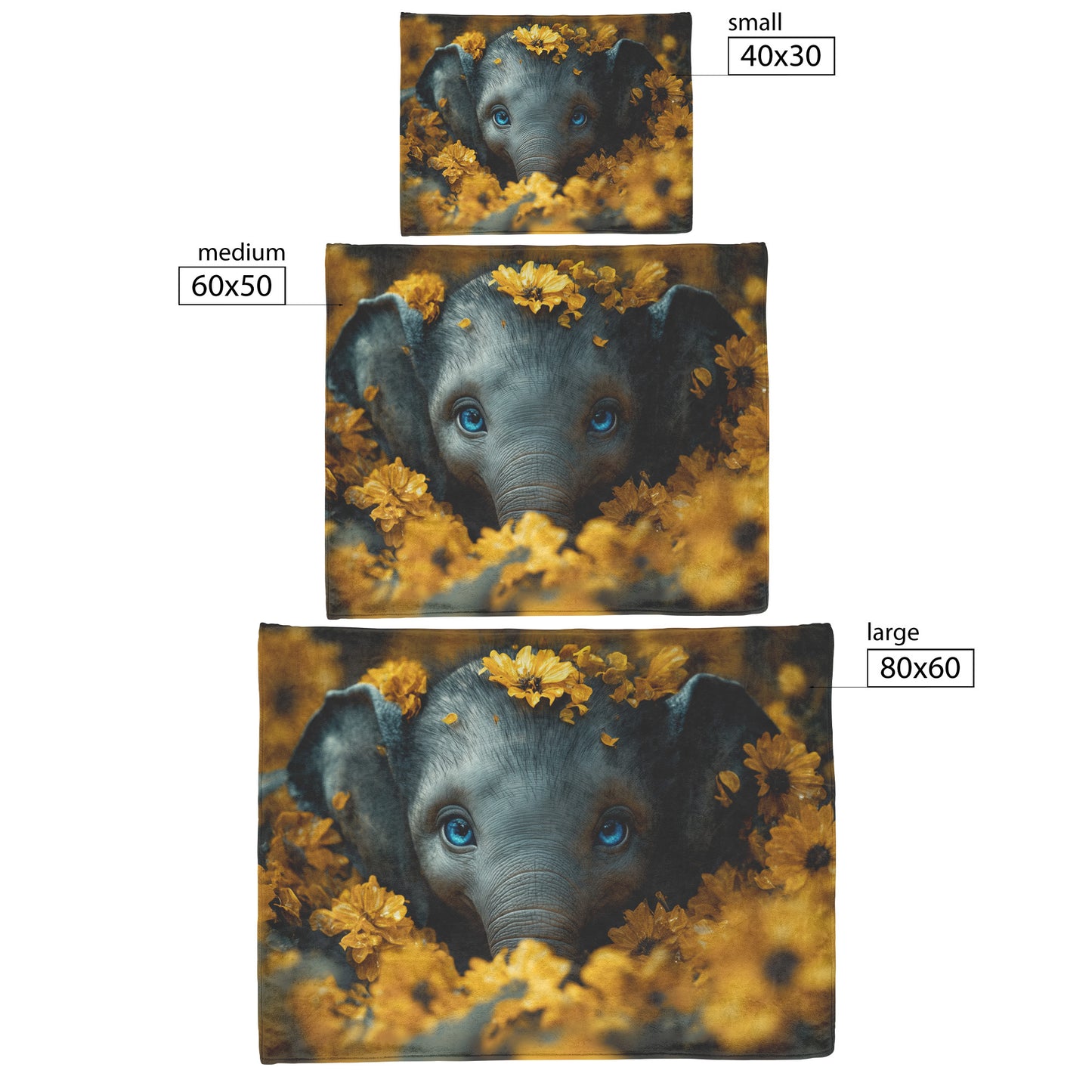 Sweet Baby Elephant with Blue Eyes Peeking Out of Yellow Flowers Cozy Fleece and Sherpa Blanket - Awakening Righteousness