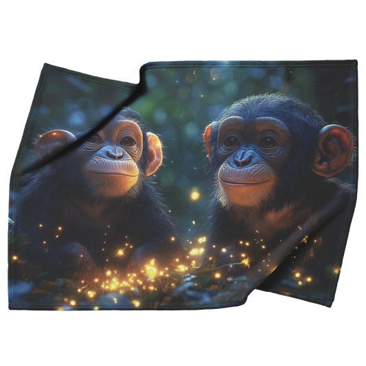 Two_Chimpanzees_Exploring_Glowing_Forest_H_Blanket_Top_Bottom_Folds_Mockup.png