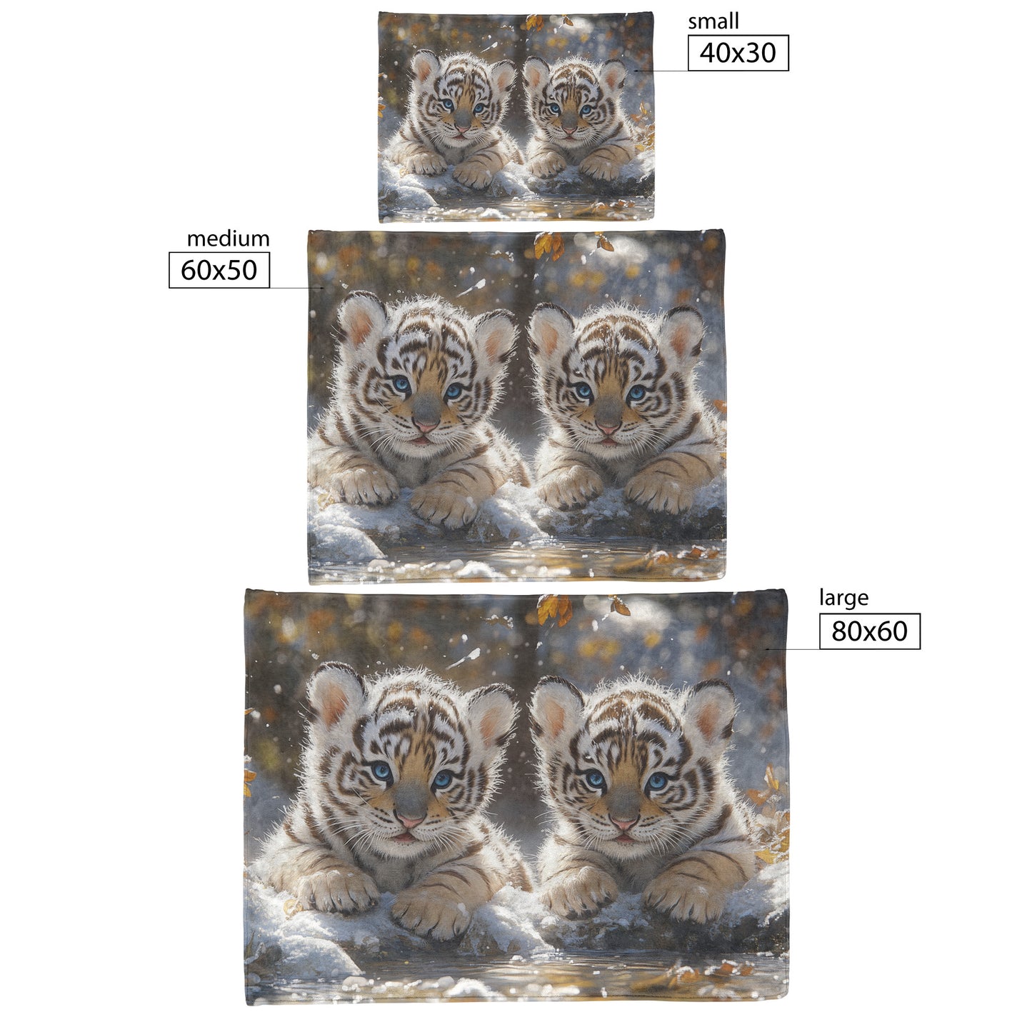 White Tiger Cubs Fleece and Sherpa Blanket Autumn Snowy Serenity Comfort - Awakening Righteousness