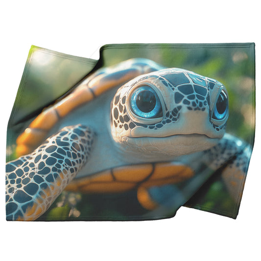 Adorable Baby Turtle with Sparkling Eyes Under Sunlight Cozy Fleece Sherpa Blanket - Awakening Righteousness