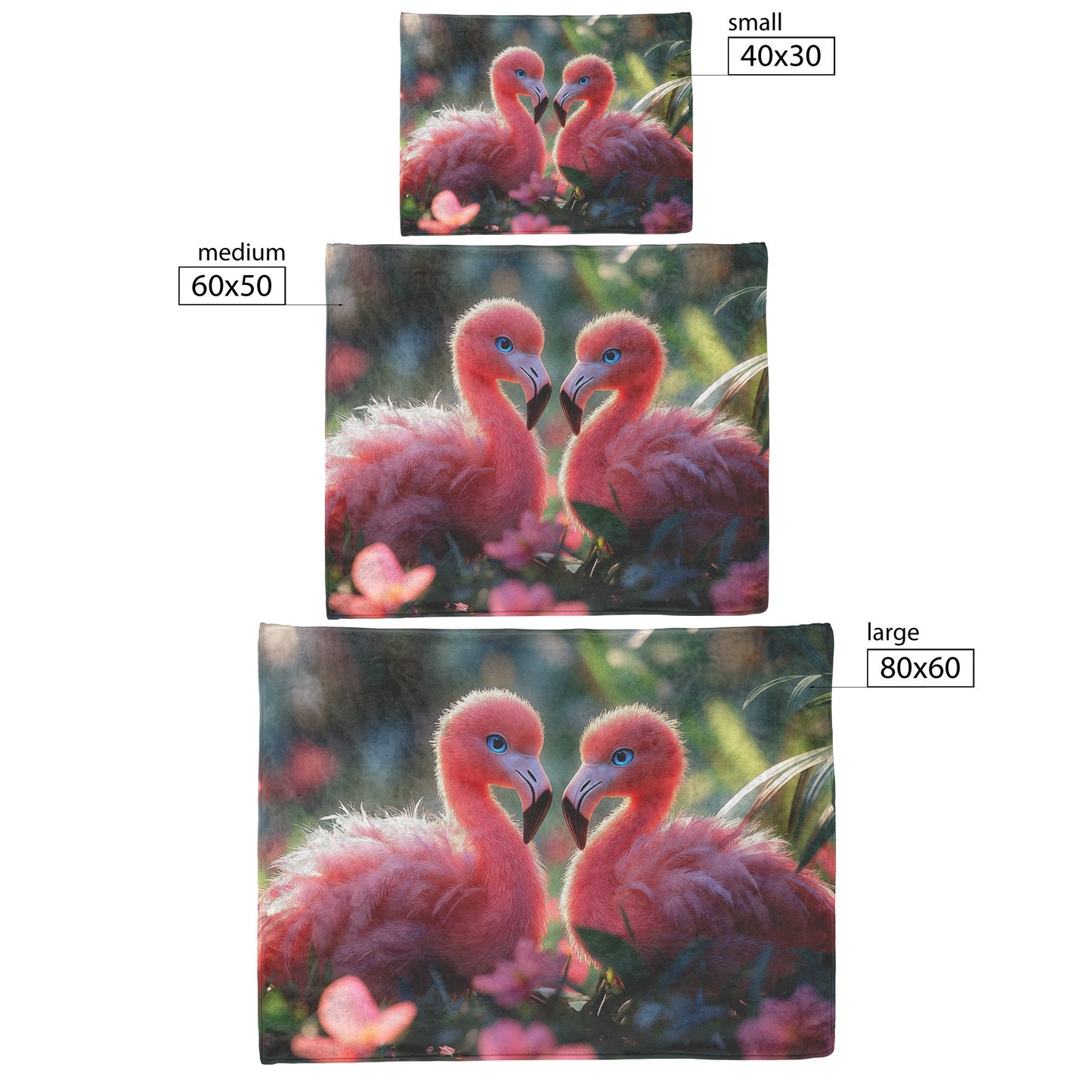 Adorable Pink Flamingos with Blue Eyes in Lush Jungle Surrounded by Pink Flowers Cozy Fleece Sherpa Blanket - Awakening Righteousness