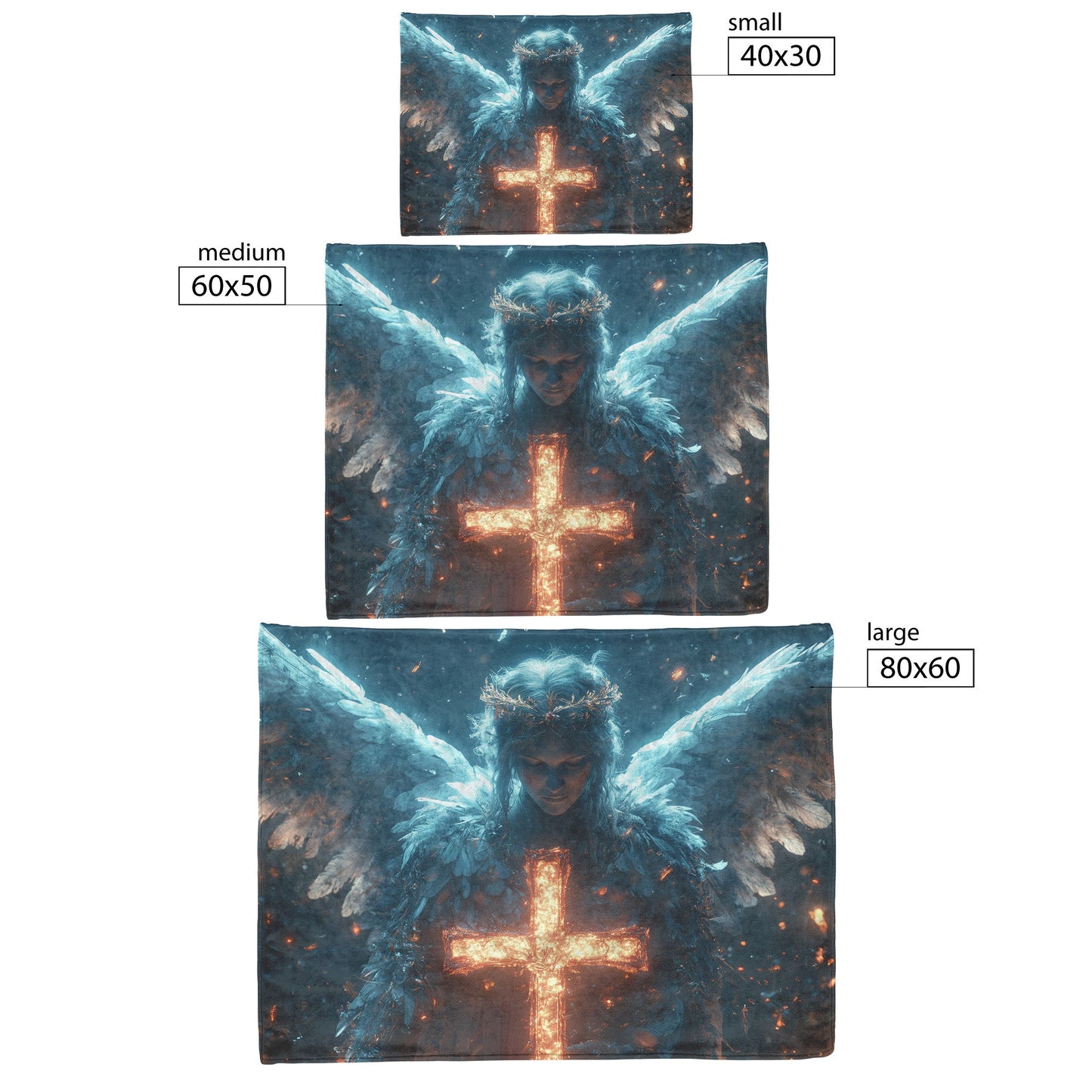 Angelic Figure Holding Glowing Cross with Radiant Wings Fleece Sherpa Blanket Ultra Soft Cozy Perfect for Home Gift - Awakening Righteousness