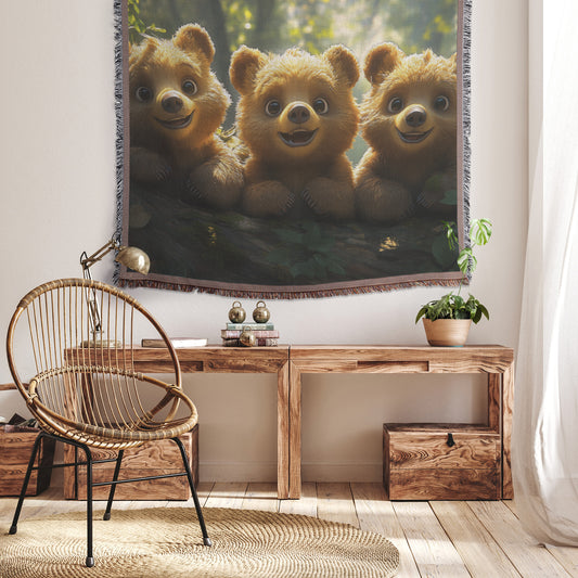 Adorable Baby Bear Cubs Throw Blanket Cozy Woven Kids Comfort Blanket with Joy Prayer Healing Blanket for Children - Awakening Righteousness