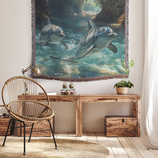 Graceful Dolphins Throw Blanket Cozy Woven Kids Comfort Blanket with Ocean Serenity Marine Life-Inspired Blanket for Children - Awakening Righteousness