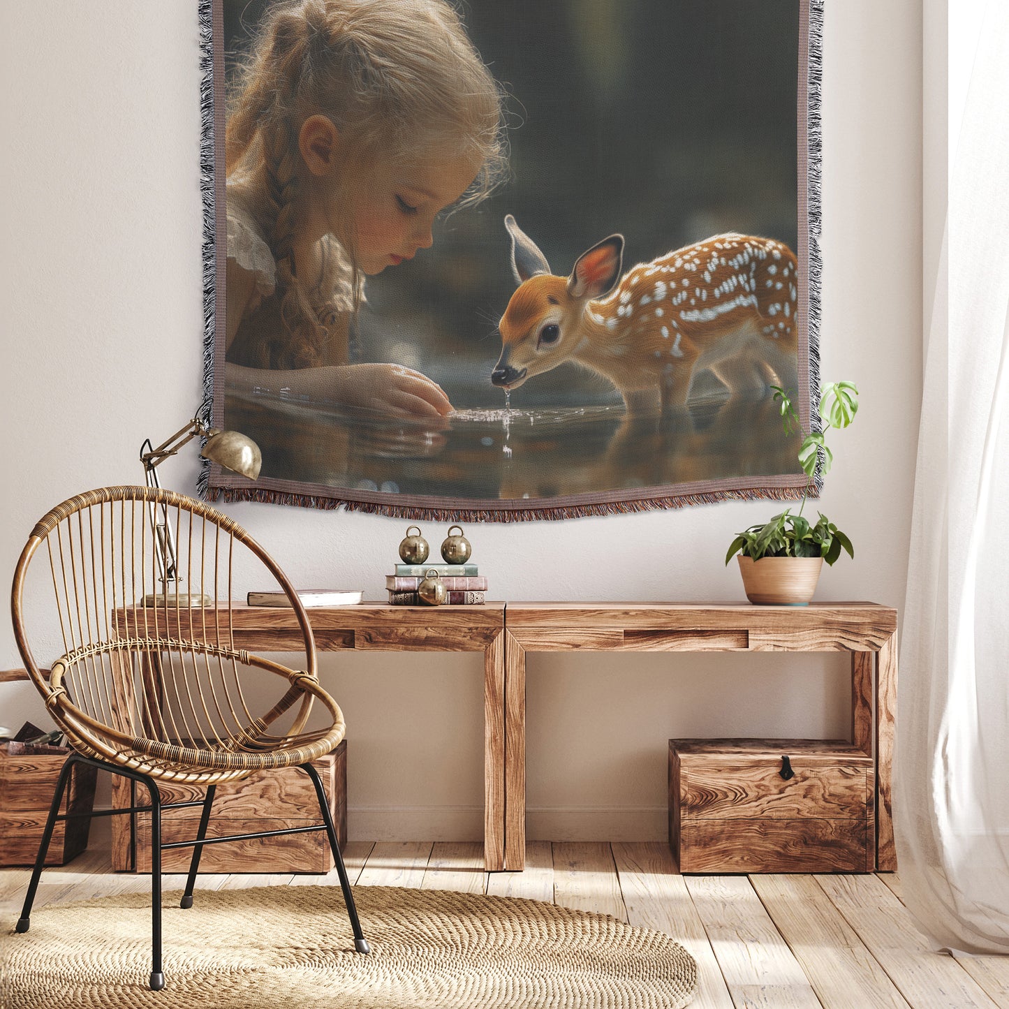 Heavenly Bond of Child and Fawn Christian Throw Blanket Cozy Woven Kids Comfort Blanket with Hope Faith-Inspired Prayer and Healing Blanket for Children - Awakening Righteousness
