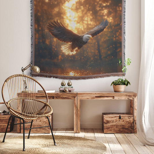 Majestic Bald Eagle Soaring Over Water Christian Throw Blanket Cozy Woven Kids Comfort Blanket with Hope Holy Faith Inspired Prayer Healing Blanket For Children - Awakening Righteousness