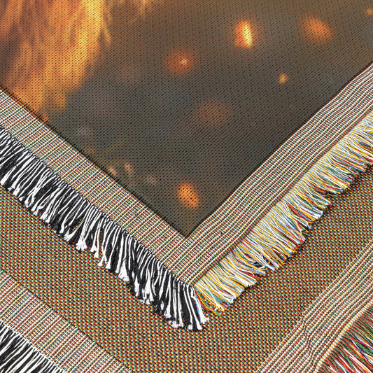 Majestic Lion with Golden Mane Woven Throw Blanket Serene Wildlife Blanket with Sunset Glow and Shimmering Fireflies for Nature Lovers Perfect for Living Room Bedroom or Office Décor - Awakening Righteousness