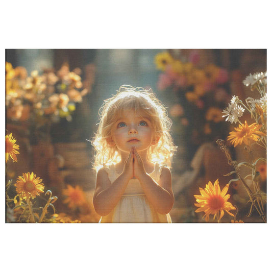 A Young Girl's Prayer Amongst Nature's Blooms Uplifting Christian Canvas Wall Art Decor