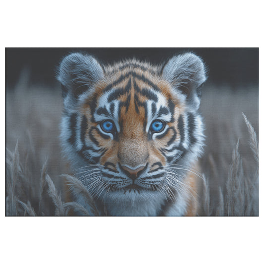 Beautiful Tiger Cub with Blue Eyes in Tall Grass Canvas Wall Art Decor - Awakening Righteousness