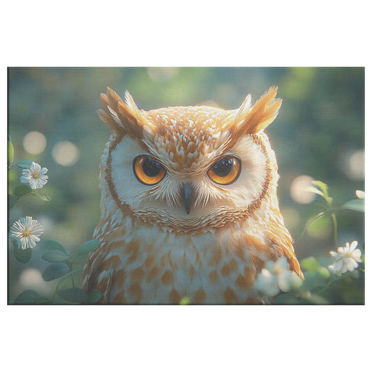 Enchanted Forest Owl with Vibrant Orange Feathers Amidst White Flowers Christian Canvas Wall Art Decor - Awakening Righteousness