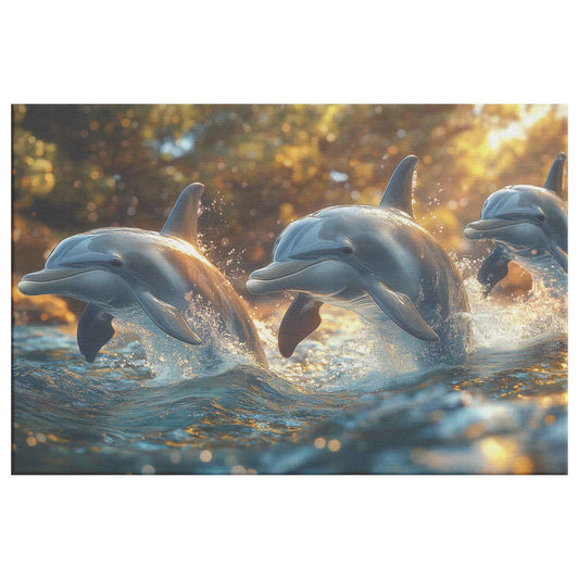 Joyful Dolphins at Golden Hour Christian Canvas Wall Art Decor