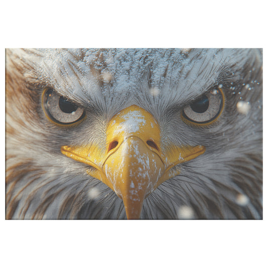 Majestic Bald Eagle Close-Up with Snowflakes Falling Powerful Wildlife Canvas Wall Art Decor - Awakening Righteousness