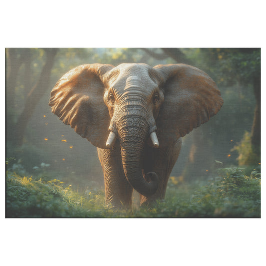 Majestic Elephant Standing Tall in Lush Green Forest Radiating Strength with Large Ears and Powerful Trunk Christian Canvas Wall Art Decor - Awakening Righteousness