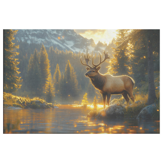 Majestic Elk Alpine Waters with Sunlit Mountains Christian Canvas Wall Art Decor - Awakening Righteousness