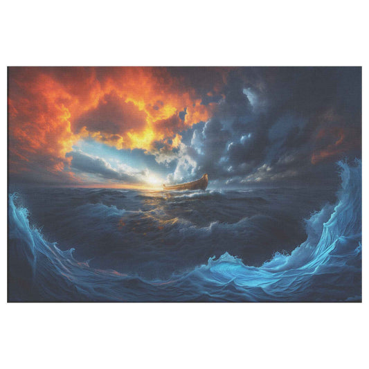 Noah's Ark A Majestic Journey Through Stormy Seas at Sunset Inspiring Christian Canvas Wall Art Decor