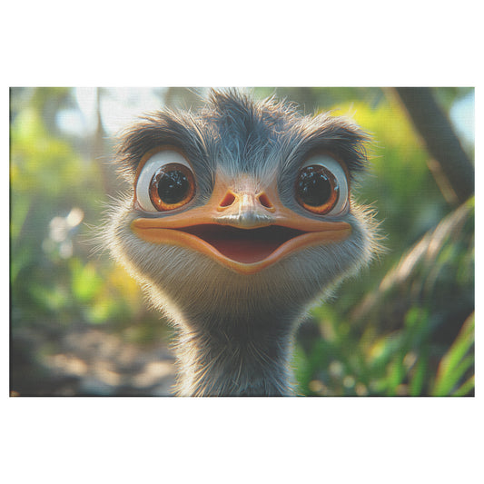 Playful Ostrich with Big Eyes Standing Tall on the Savanna Christian Canvas Wall Art Decor - Awakening Righteousness