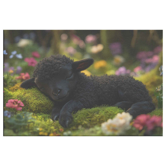 Serenity in Nature Black Lamb Resting in an Enchanted Garden Christian Canvas Wall Art Decor