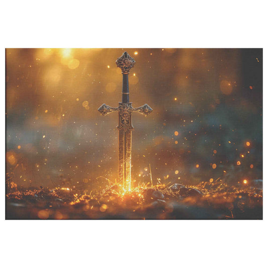 Sword of Faith Piercing Through Darkness Divine Power and Strength Christian Canvas Wall Art Decor