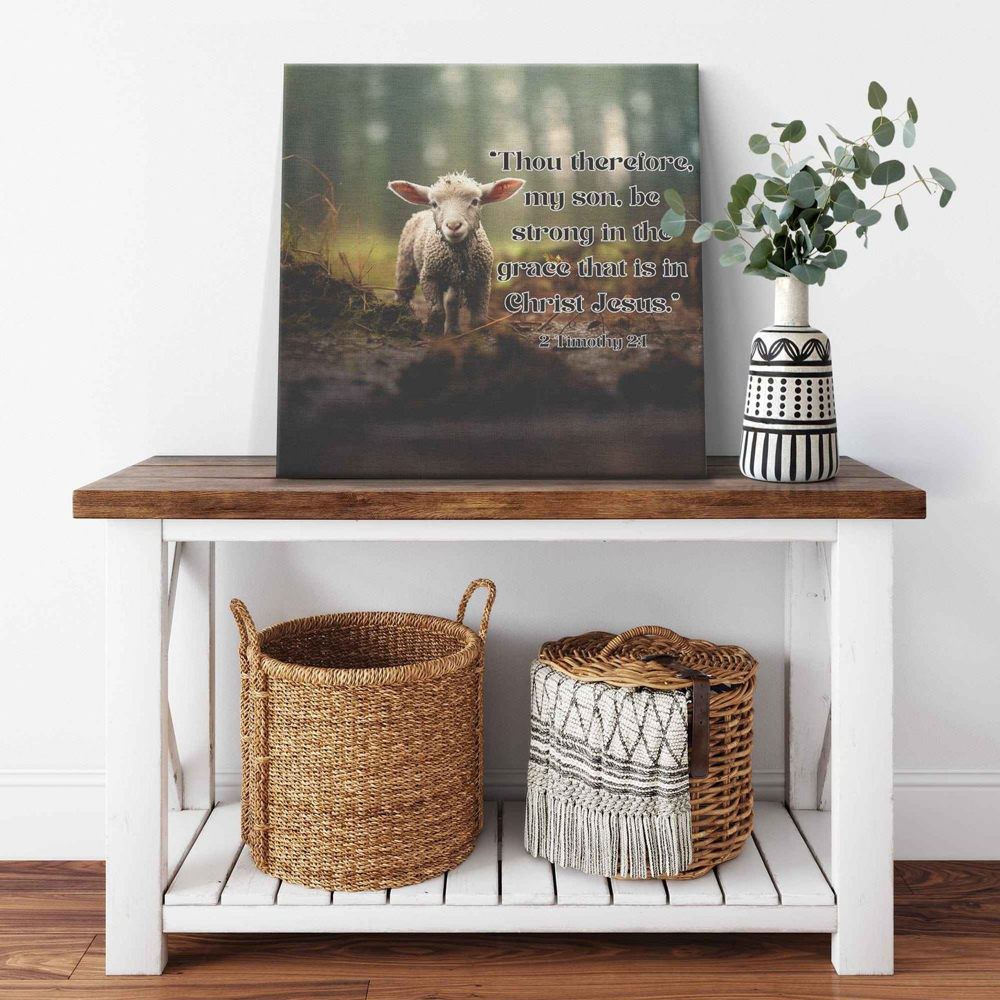 Lamb In The Forest 2 Timothy 2:1 Square Canvas Wall Art