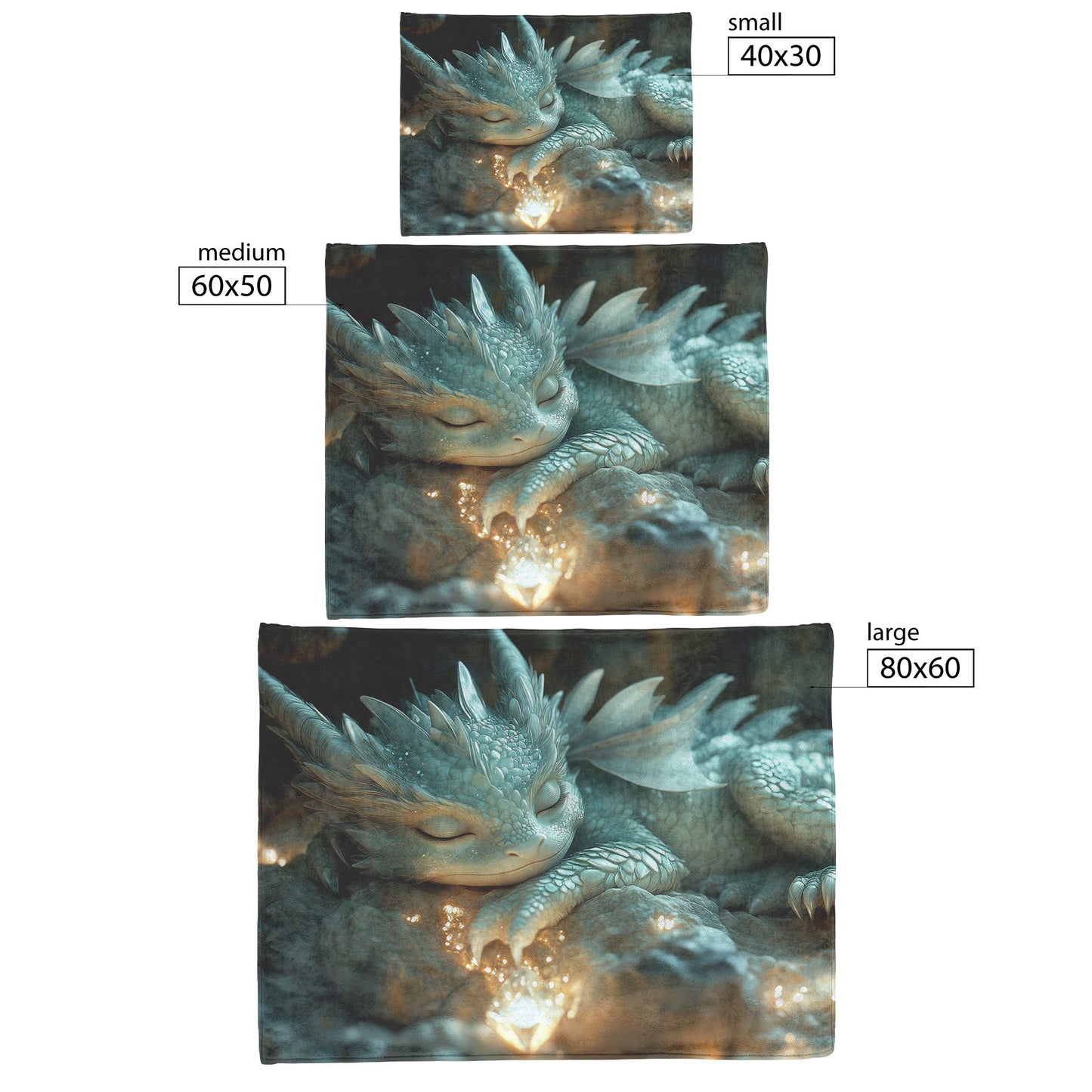 Baby Dragon Resting on Glowing Crystal with Shimmering Light and Mist in Magical Cave Fleece Sherpa Blanket - Awakening Righteousness