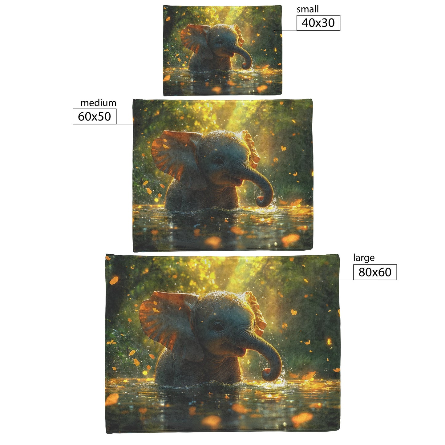 Baby Elephant Playing in Crystal Clear River Glowing Green Trees Soft Golden Sunlight Serene Sherpa Fleece Blanket - Awakening Righteousness
