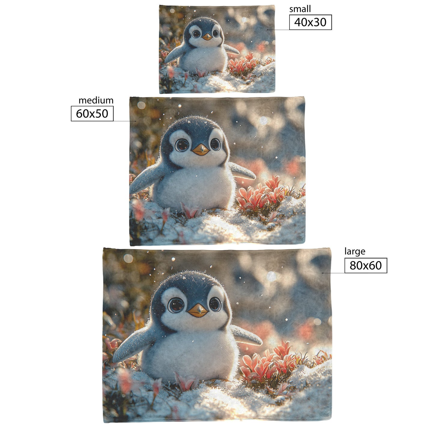 Baby Penguin Cozy Sherpa Fleece Blanket with Snowy Field and Flower - Awakening Righteousness