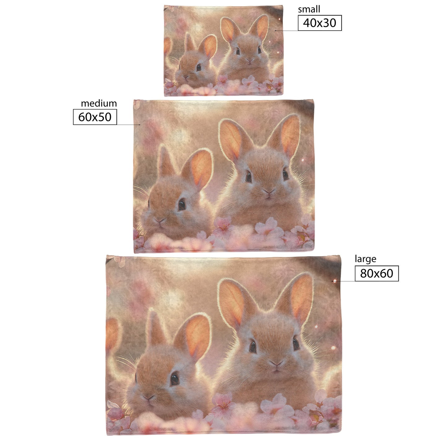 Baby Rabbits Playing Under Glowing Cherry Blossom Tree with Pink Petals in Golden Light Fleece Sherpa Blanket - Awakening Righteousness