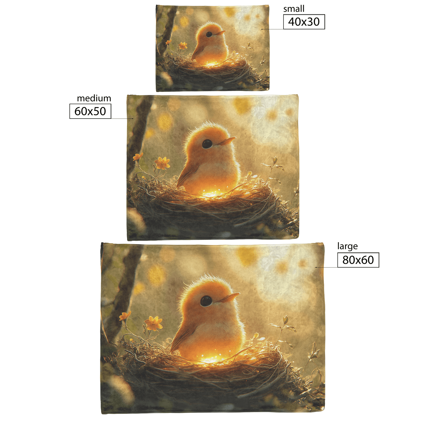 Baby Robin Sitting in Glowing Nest Surrounded by Soft Mist and Golden Morning Light Filtering Through Trees Fleece Sherpa Blanket - Awakening Righteousness