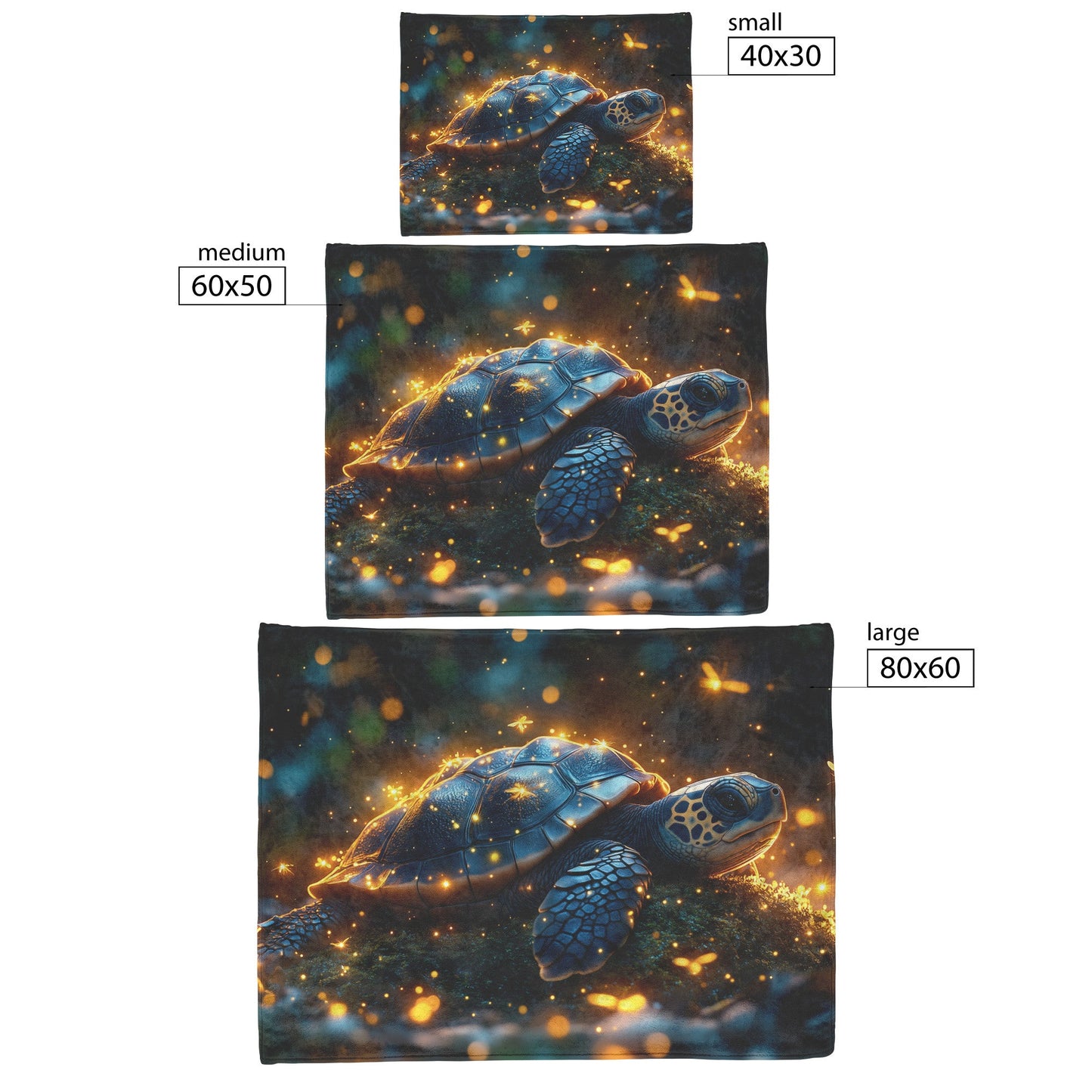 Baby Turtle Resting on Glowing Mossy Stone with Fireflies and Golden Forest Light Fleece Sherpa Blanket - Awakening Righteousness