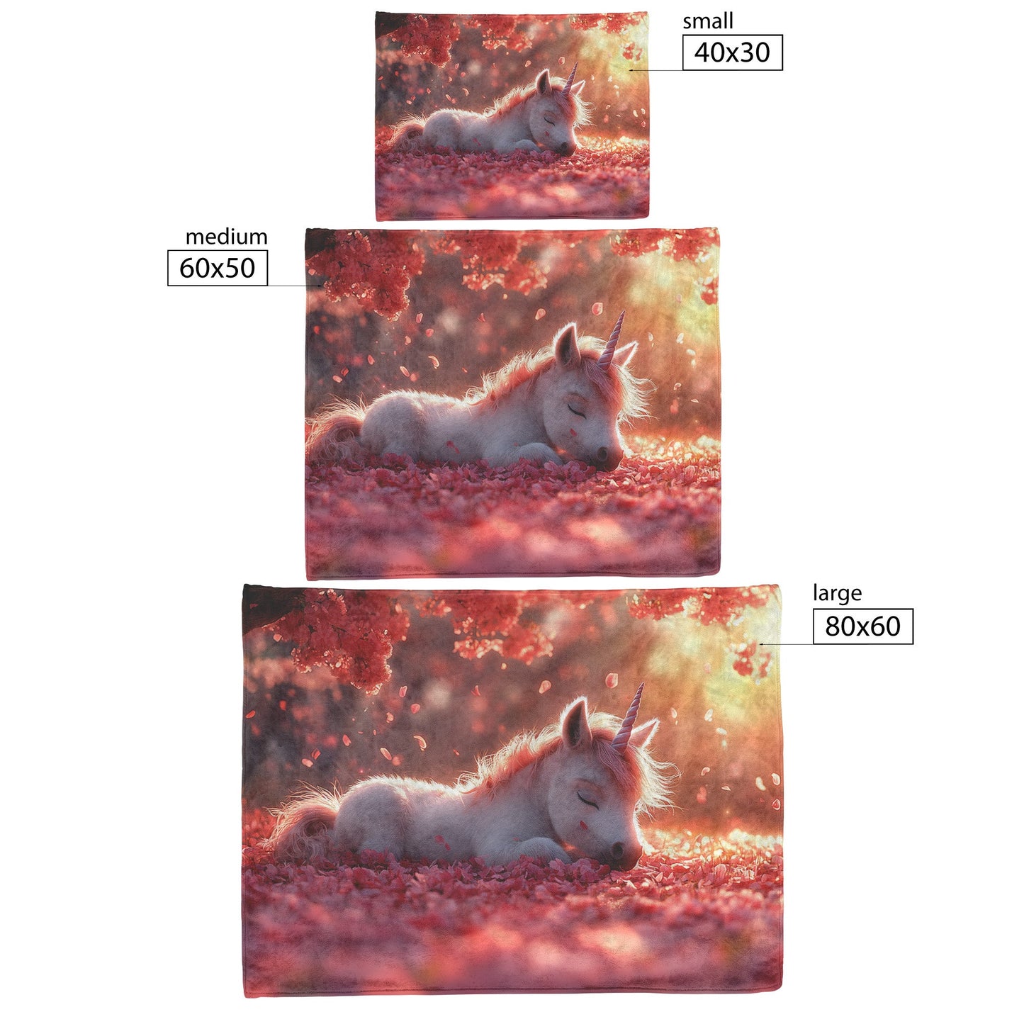 Baby Unicorn Under Glowing Cherry Blossom Tree with Pink Petals and Golden Sunlight Fleece Sherpa Blanket - Awakening Righteousness