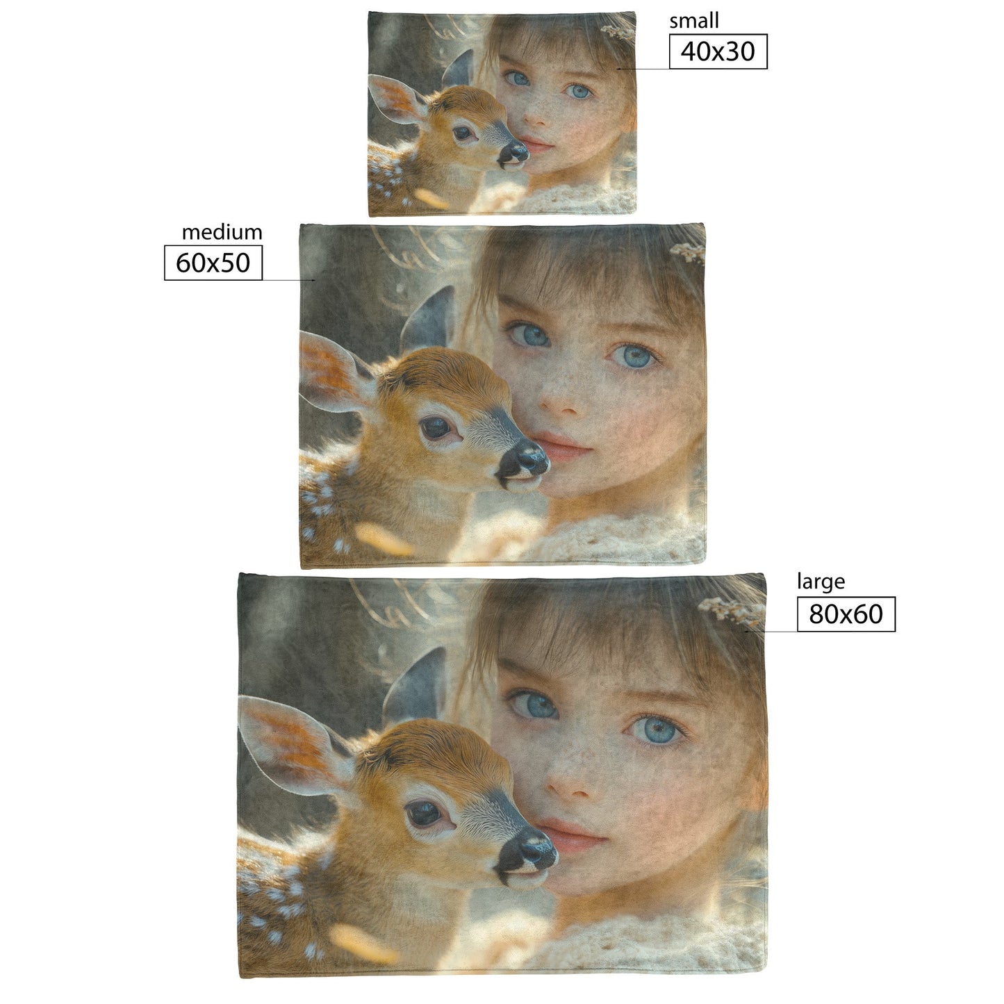 Beautiful Young Girl with Blue Eyes Holding Adorable Baby Deer in Dreamy Natural Setting Cozy Fleece Sherpa Blanket - Awakening Righteousness