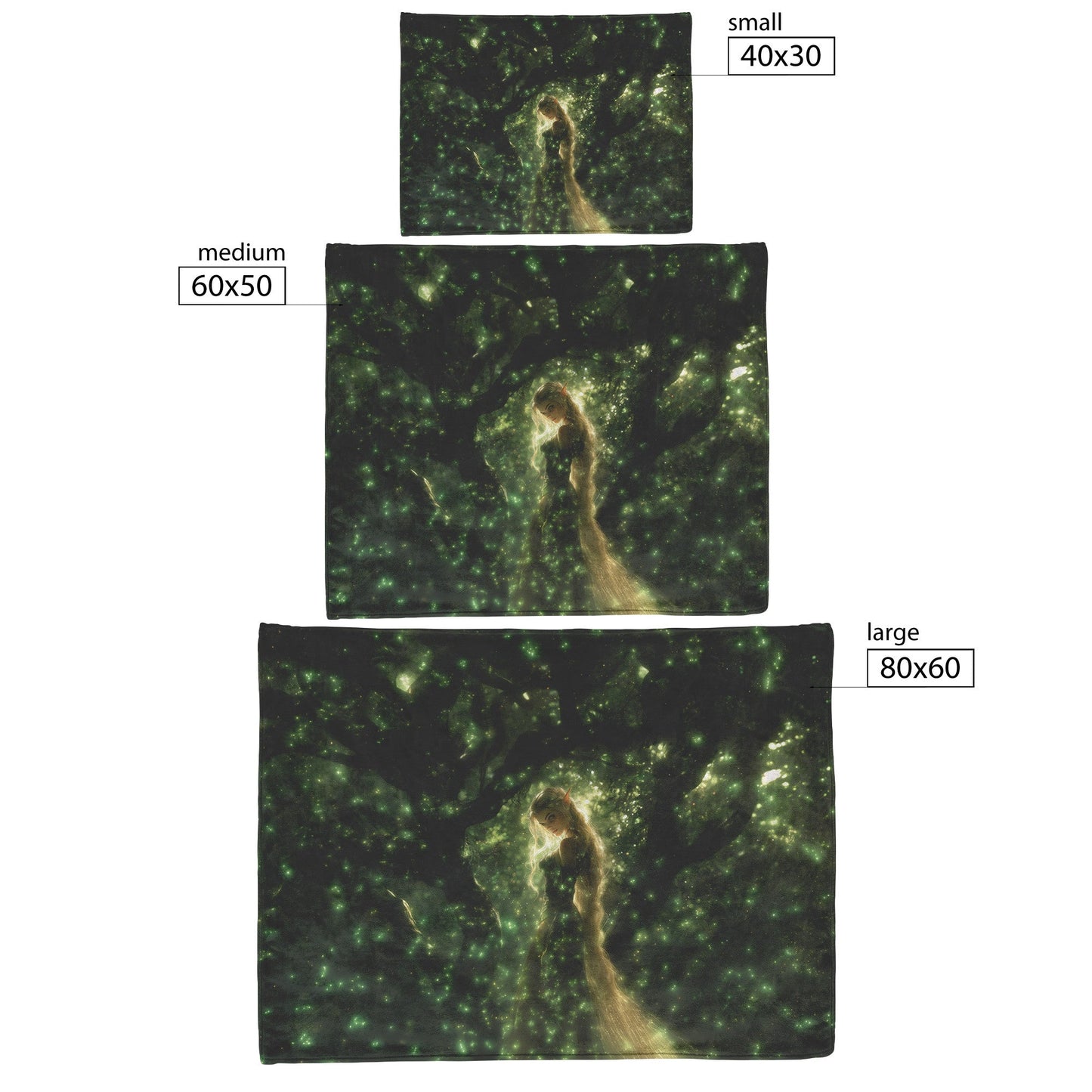 Blood Elf Hunter Fleece Sherpa Blanket Enchanted Forest Golden Mist Green Light Trails Serene Elegant WoW Design - Awakening Righteousness