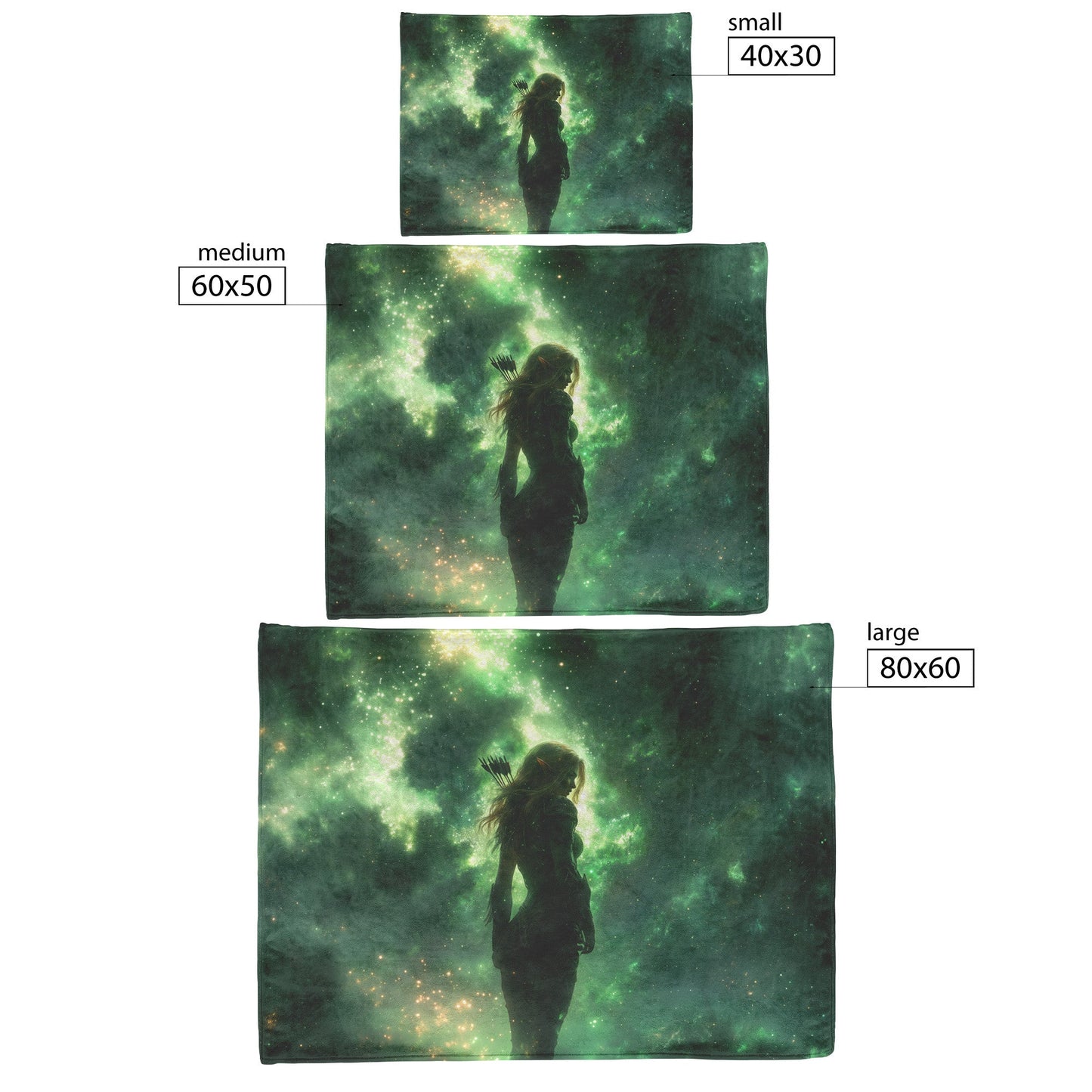 Blood Elf Hunter Fleece Sherpa Blanket Glowing Arrows Dense Forest Green Mist Shimmering Stars Peaceful Powerful WoW Design - Awakening Righteousness