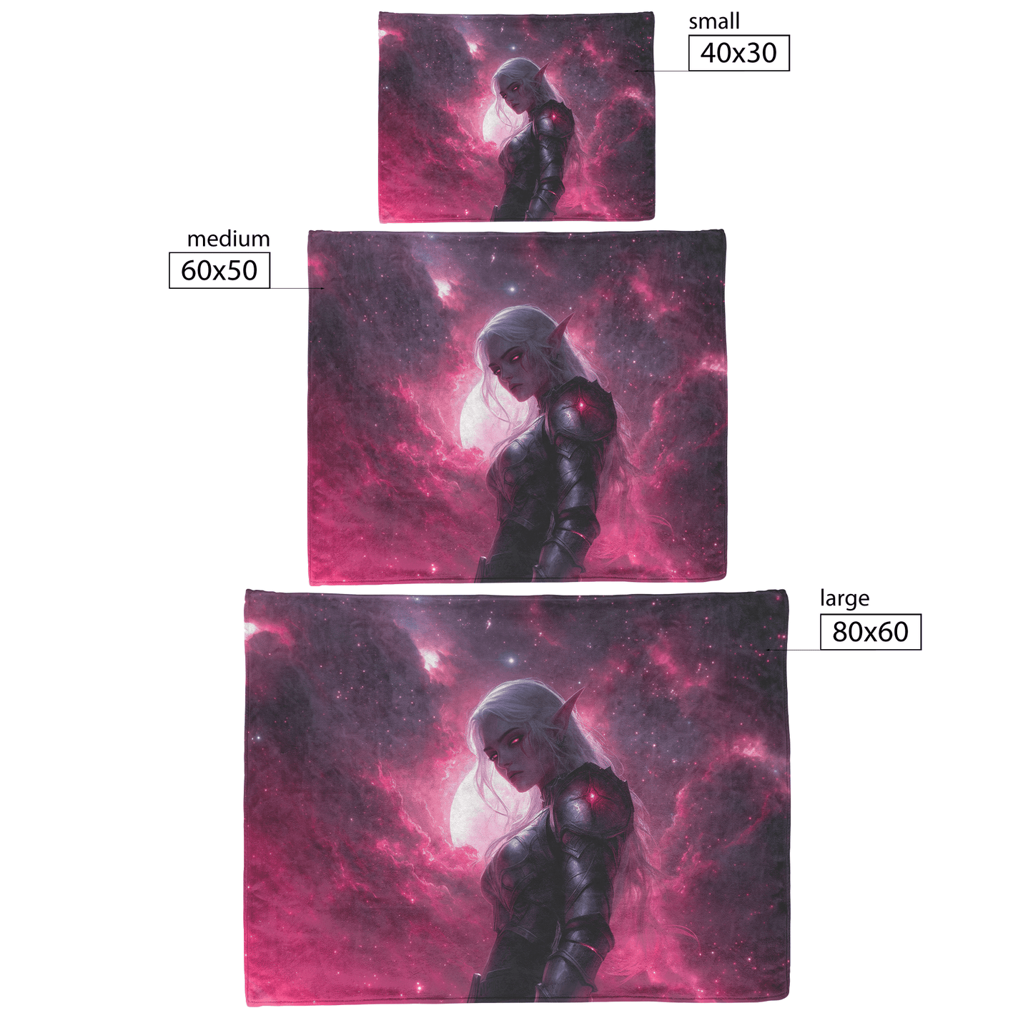 Blood Elf Hunter Fleece Sherpa Blanket Silver Crimson Armor Cosmic Mist Glowing Stars Powerful Majestic Design - Awakening Righteousness