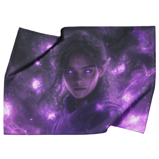 Blood Elf Mage Fleece Sherpa Blanket Purple Robes Cosmic Textures Arcane Symbols Elegant Serene WoW Design - Awakening Righteousness