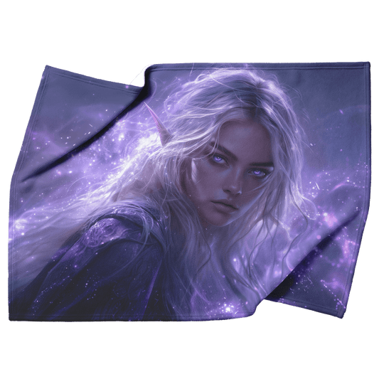 Blood Elf Priest Fleece Sherpa Blanket Silver Lavender Robes Cosmic Mist Radiant Accents Bold Serene WoW Design - Awakening Righteousness