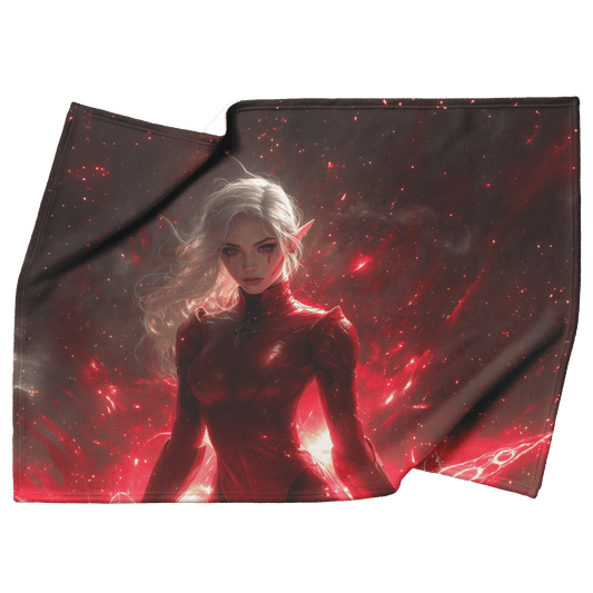 Blood Elf Rogue Fleece Sherpa Blanket Crimson Blades Shimmering Stars Radiant Reflections Bold Powerful WoW Design - Awakening Righteousness