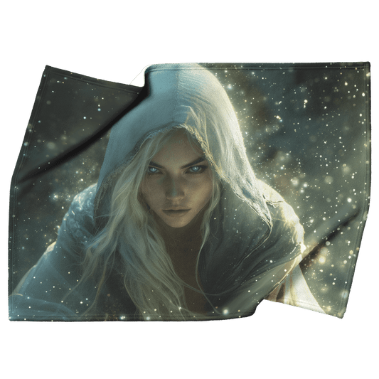 Blood Elf Rogue Fleece Sherpa Blanket Shadows Silver Highlights Cosmic Textures Elegant Mysterious WoW Design - Awakening Righteousness