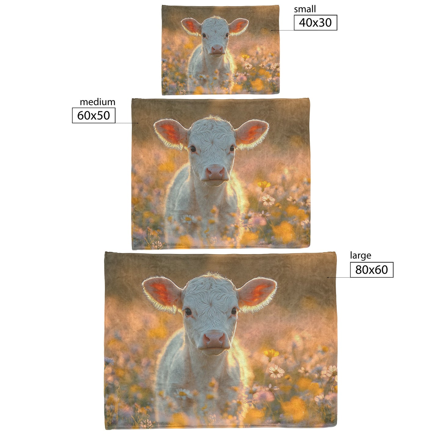Calf in Blooming Wildflower Field Sherpa Fleece Blanket Glowing Morning Mist Serene Vibrant Natural Scene - Awakening Righteousness