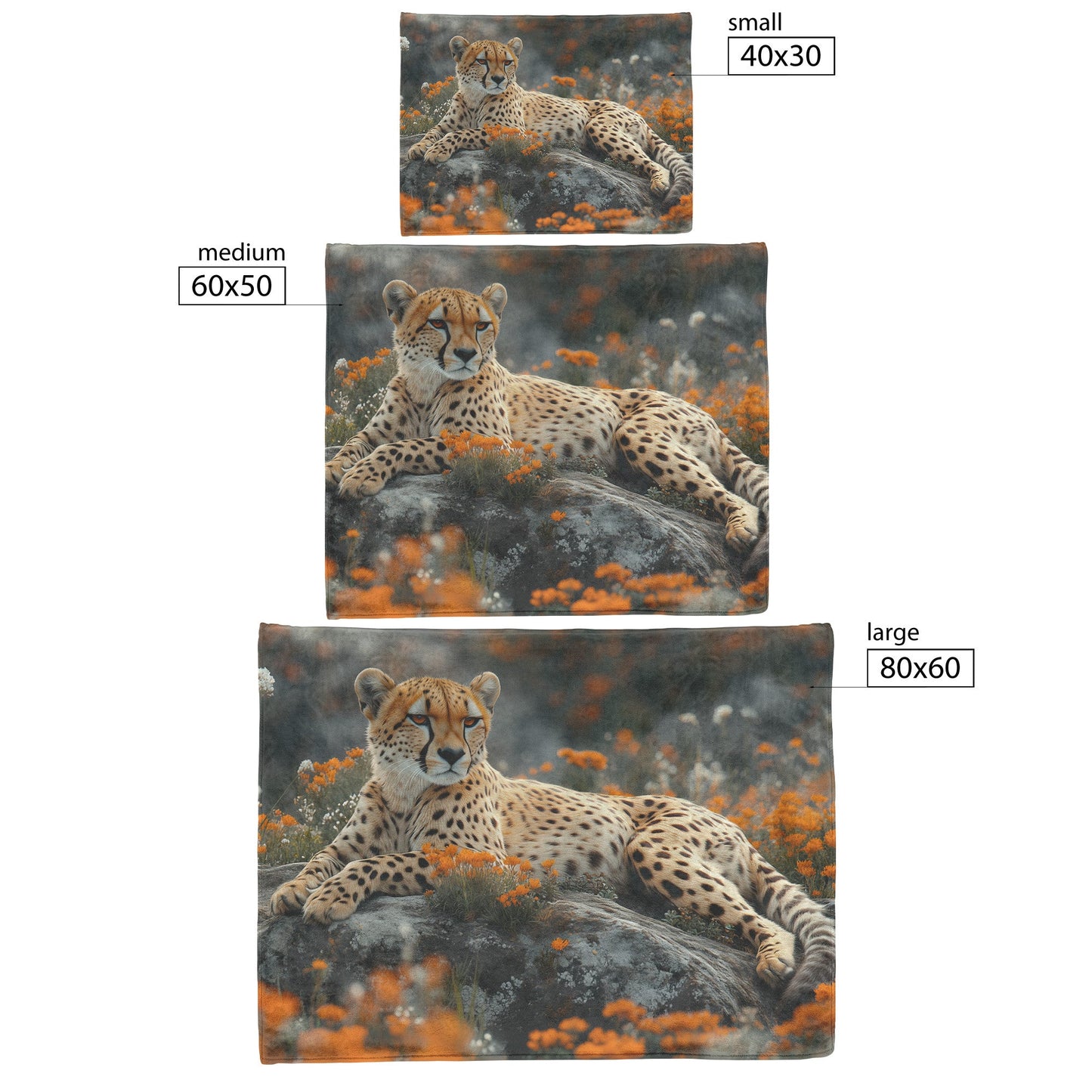 Cheetah Lounging on Rock Surrounded by Vibrant Grass Blooming Flowers Intricate Fur Textures Cozy Sherpa Blanket - Awakening Righteousness