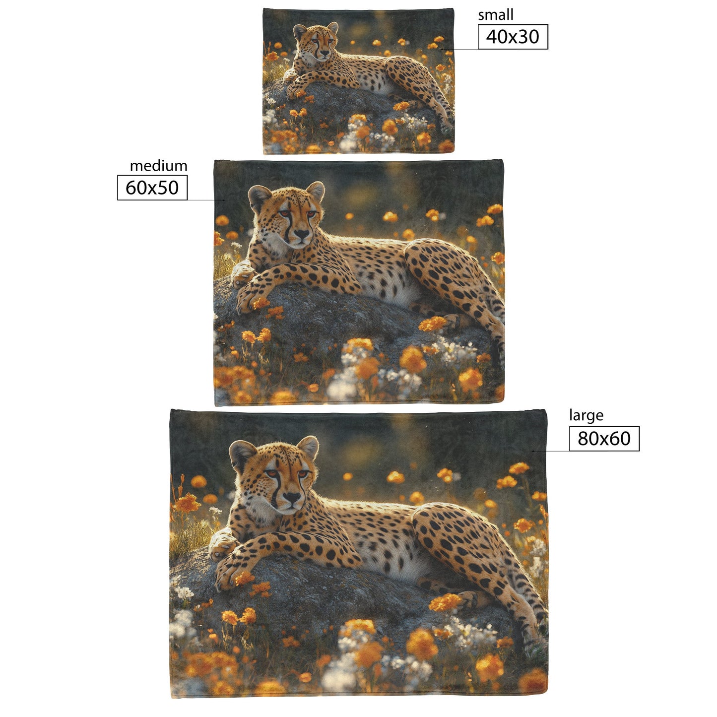 Cheetah Lounging on Rock Surrounded by Vibrant Grass Blooming Flowers Intricate Fur Textures Cozy Sherpa Blanket - Awakening Righteousness