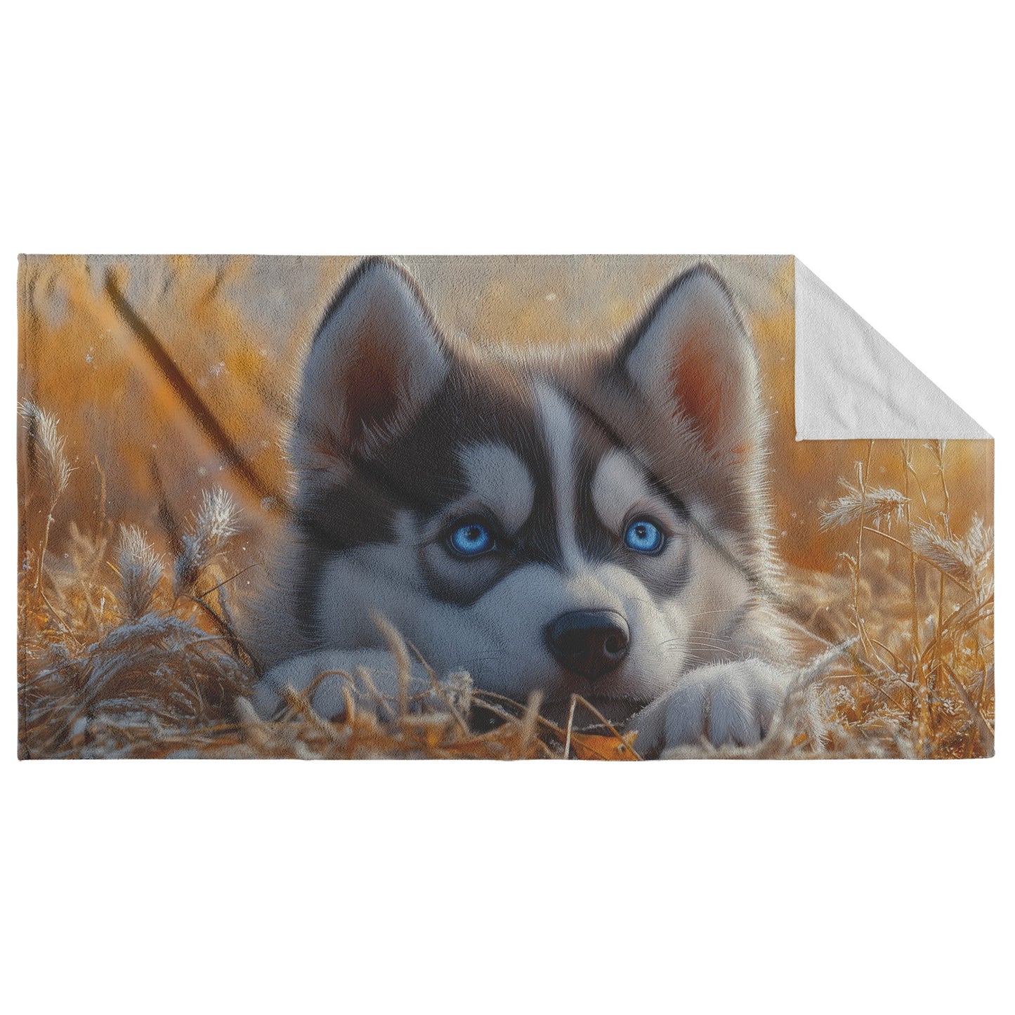Cozy Husky Puppy Beach Towel Captivating Blue Eyed Design for Rustic Charm and Everyday Comfort - Awakening Righteousness