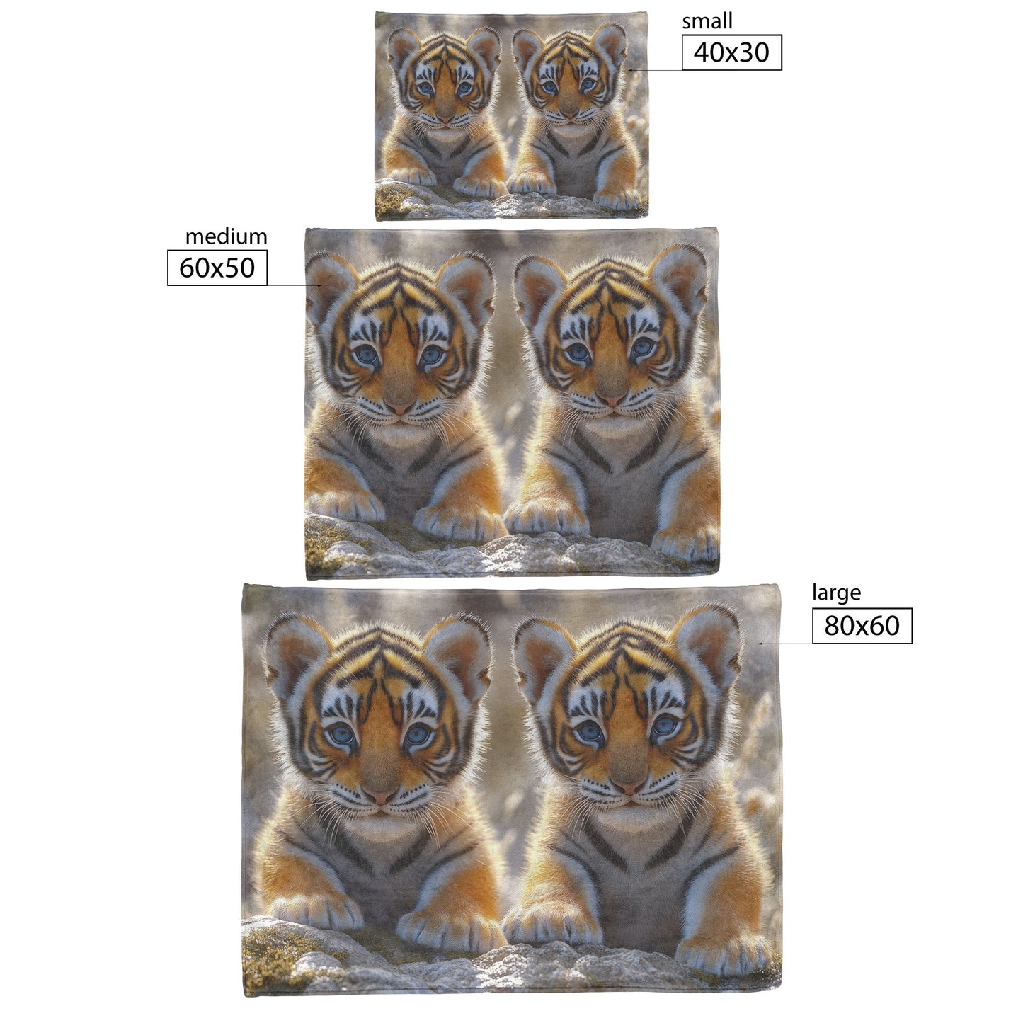 Cute Baby Tigers with Blue Eyes in Lush Forest Cozy Fleece Sherpa Blanket - Awakening Righteousness