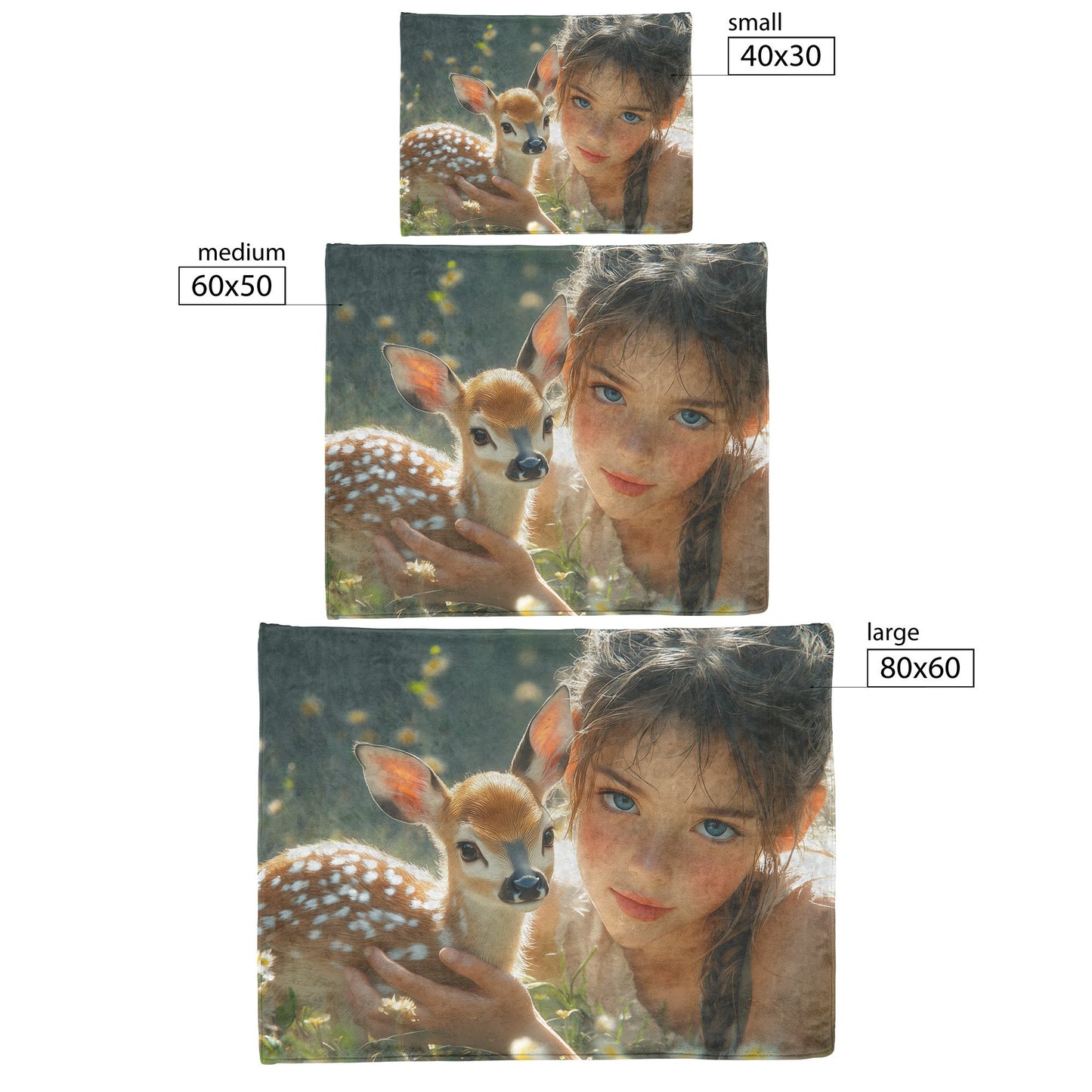 Cute Girl Holding Fawn in Spring Meadow Cozy Fleece Sherpa Blanket - Awakening Righteousness
