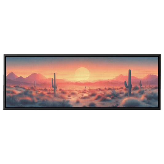 Desert Scene Muted Beige Tones Minimalist Cacti Soft Linework Mountains Ultra High Definition Panoramic Framed Canvas Wall Art - Awakening Righteousness