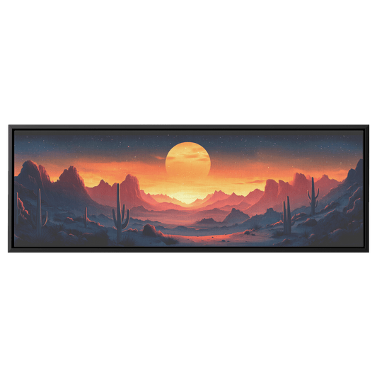 Desert Scene Serene Landscape Abstract Cacti Silhouettes Pale Beige Mountains Ultra High Definition Panoramic Framed Canvas Wall Art - Awakening Righteousness